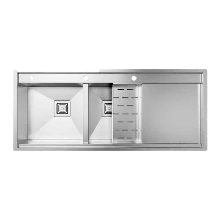 سینک توکار مدل BCN306 کن ، باکسی دو لگن 120 سانتی با ورق 1 میلیمتر