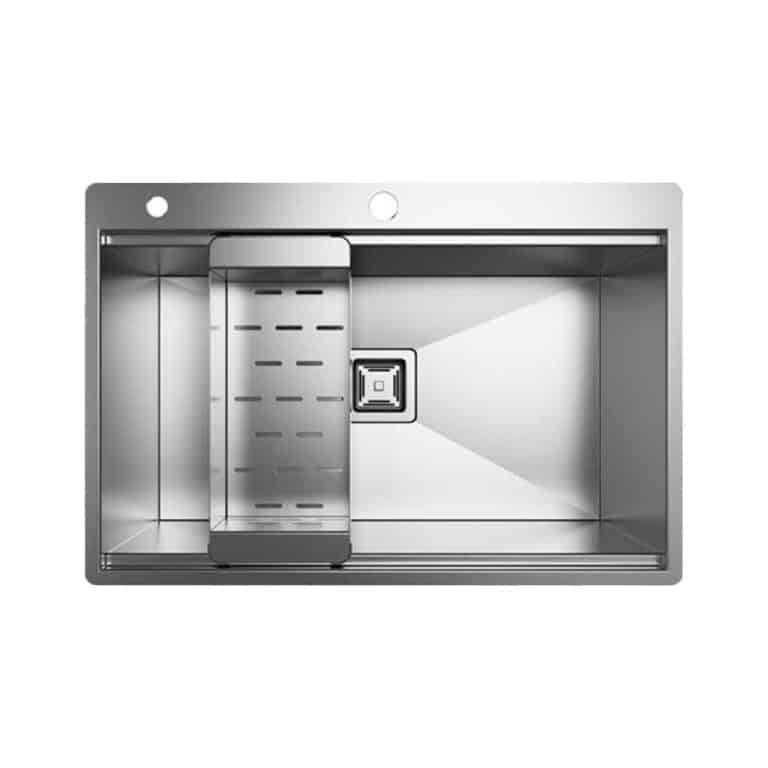 سینک توکار مدل BCN74 کن باکسی تک لگنه بزرگ با عمق 25 سانتی متر به همراه جامایع توکار