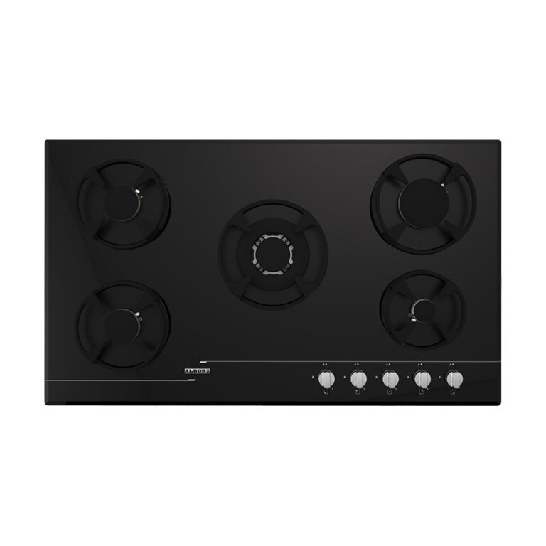 اجاق گاز پنج شعله مدل G5911 استیل البرز — طراحی شیشه‌ای مقاوم با قطعات ایتالیایی