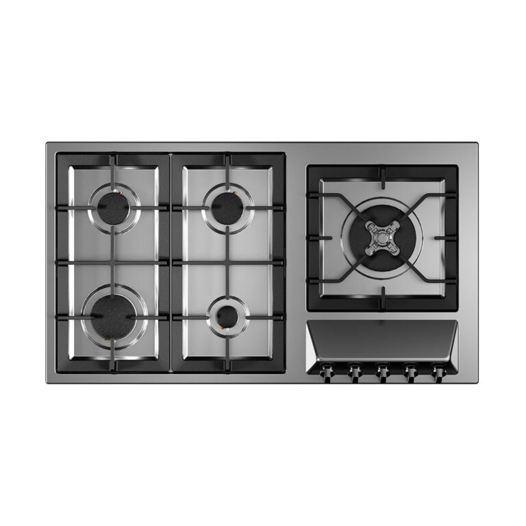 اجاق گاز پنج شعله مدل S5929 استیل البرز — طراحی مهندسی‌شده با سرشعله ساباف و ولوم شیب‌دار